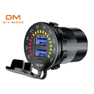 Diymore Dc12V-24V Qc 3.0 Dual Usb อะแดปเตอร์ซ็อกเก็ตชาร์จแรงดันไฟฟ้าหน้าจอดิจิตอล Led สําหรับติดรถยนต์