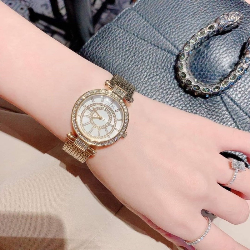 ผ่อน0-นาฬิกาสแตนเลสสีทอง-guess-womens-u1008l2-gold-stainless-steel-quartz-watch-หน้าปัด-32-มม-ทรงกำไล