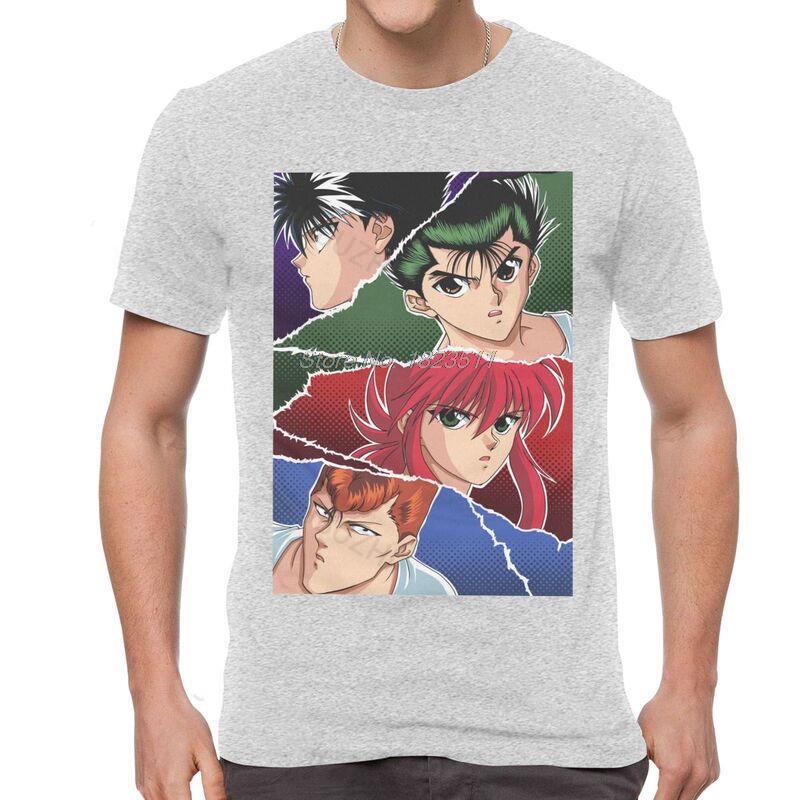 เสื้อยืดแขนสั้น-ผ้าฝ้าย-พิมพ์ลายอนิเมะ-yu-yu-hakusho-yusuke-urameshi-kurama-hiei-kuwabara-โอเวอร์ไซซ์-สําหรับผู้ชาย