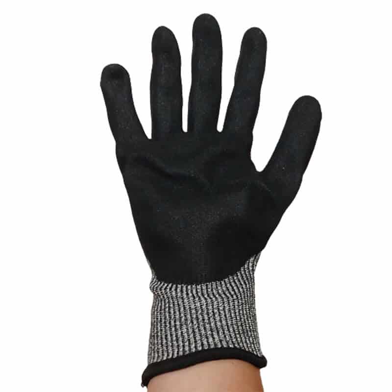 ถุงมือกันบาด-ทำจากผ้า-เคลือบ-nitrile-palm-coated-cut5-สีดำ