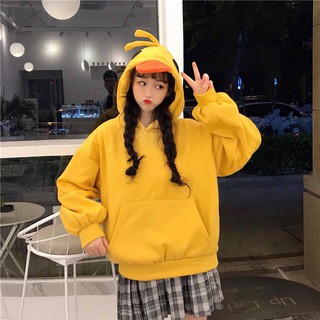 🔥Hot sale！ ฤดูใบไม้ร่วงและฤดูหนาวน่ารักบวกเสื้อกันหนาวเบาะกำมะหยี่หญิงสาวตลกเป็ดน้อยสีเหลืองเสื้อแขนยาวหลวมนักเรียนแจ็ค