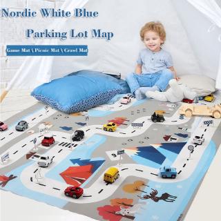 130 * 100 Nordic white and blue childrens traffic parking map portable play mat