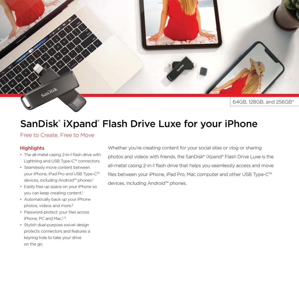 ภาพสินค้าSanDisk iXpand Flash drive 64-256GB แฟลชไดร์ฟ สำหรับ iPhone iPad ไอโฟน ไอแพด เมมโมรี่ แซนดิส สำรองข้อมูล จากร้าน sjcam_officialstore บน Shopee ภาพที่ 8