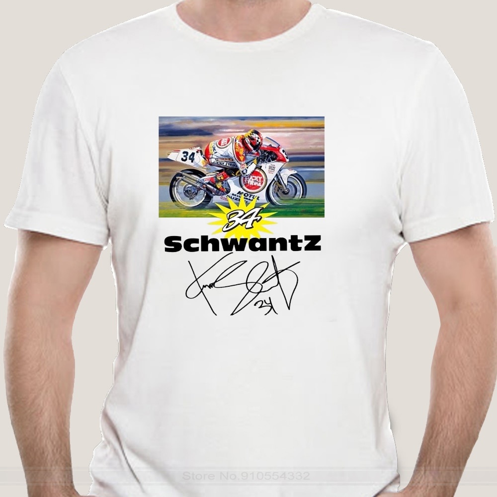 เสื้อยืดผู้ชายอินเทรนด์ในยุโรปและอเมริกาkevin-schwantz-เสื้อยืดแขนสั้นลําลอง-ผ้าฝ้าย-100-พิมพ์ลายโลโก้-biker-หมายเลข-34