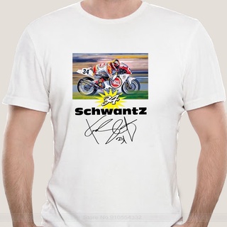 เสื้อยืดผู้ชายอินเทรนด์ในยุโรปและอเมริกาKevin Schwantz เสื้อยืดแขนสั้นลําลอง ผ้าฝ้าย 100% พิมพ์ลายโลโก้ Biker หมายเลข 34