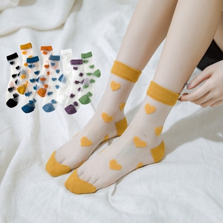 Lovely Thin Sheer Socks With Heart Ladies Nylon Mesh Crew Socks Lace Dress Socks Women Tube Socks Fashion