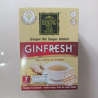 Ginger no sugar added ขิงผงสำเร็จรูปไม่เติมน้ำตาล ranong tea 7 ซอง 35g.exp 10/24