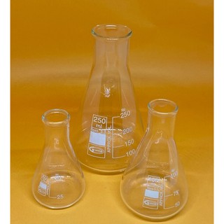 🌟ขายส่ง ยกกล่อง Erlenmeyer Flask ขวดรูปชมพู่แก้ว ขนาด 50มล 100มล 250มล เครื่องแก้ววิทยาศาสตร์🌟1กล่อง มี 10 ชิ้น