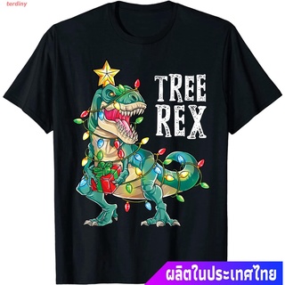 terdiny เสื้อยืดแขนสั้น Christmas Dinosaur Tree Rex Pajamas Men Boys Xmas Lights T-Shirt Short sleeve T-shirts