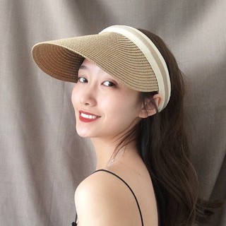 หมวกเปิดหัว หมวกสาน สำหรับผู้หญิง รุ่นA037 สีกากี สีน้ำตาล สีครีม สีดำ