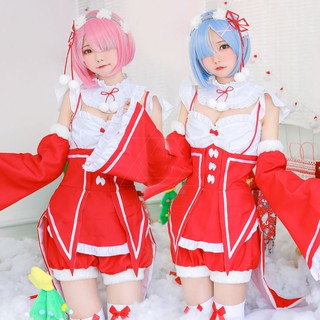 สินค้า Re:life in a different world from zero Ram Rem ชุดเดรสคอสเพลย์แม่บ้าน สีแดง สําหรับปาร์ตี้ฮาโลวีน