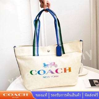 Coach 91170 ขนกระเป๋าผ้าแคนวาส ผู้หญิง กระเป๋าช้อปปิ้ง