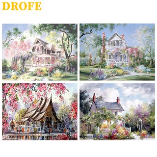 DROFE ภาพวาดระบายสีตามตัวเลข DIY ลายบ้าน สำหรับตกแต่งบ้าน ขนาด 50X40 ซม.