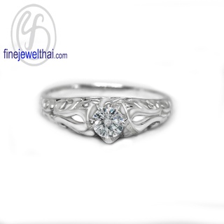Finejewelthai-แหวนวินเทจ-แหวนเพชร-เพชรสังเคราะห์-แหวนเงินแท้-Vintage-Diamond-CZ-Silver-Ring-R1431cz