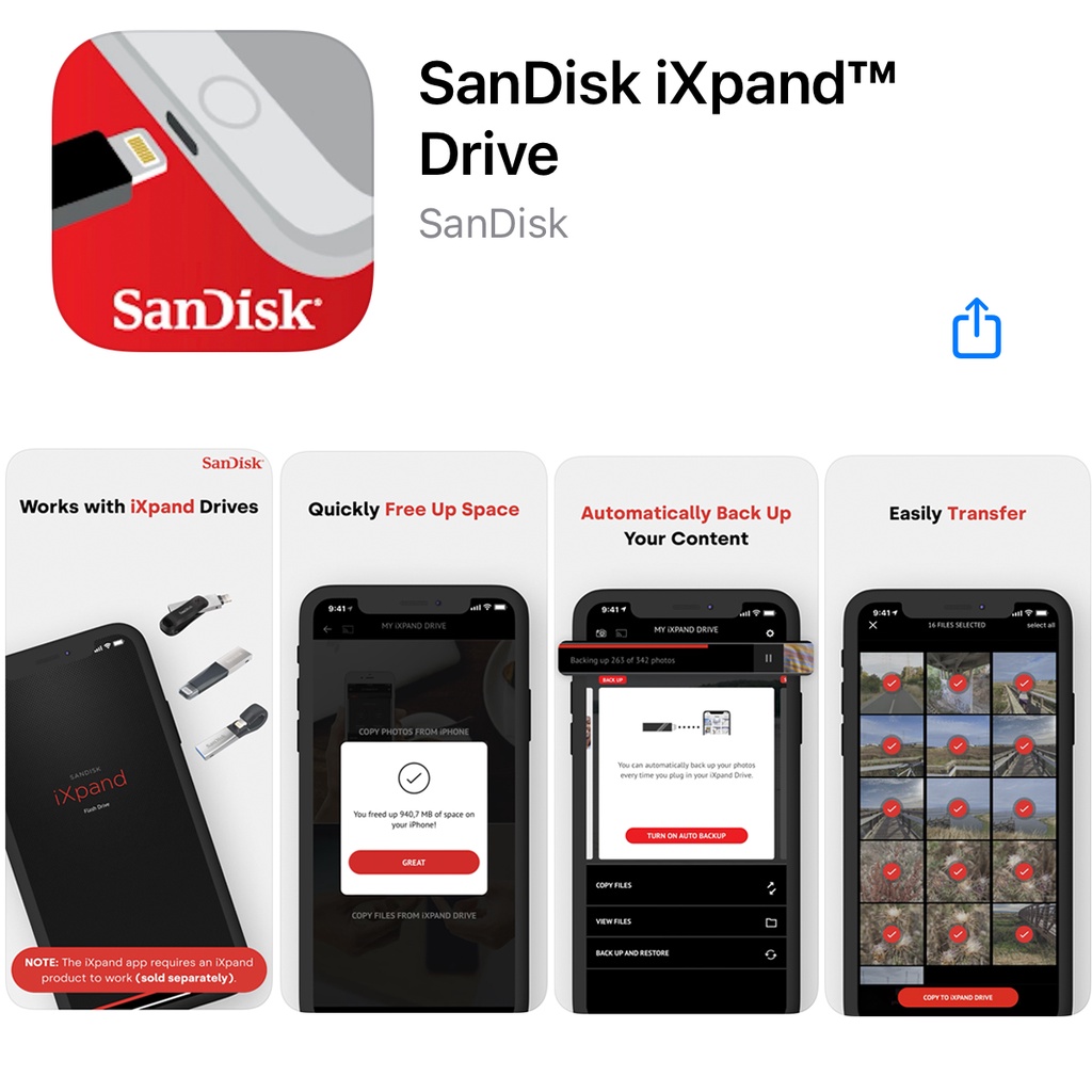 เกี่ยวกับ SanDisk iXpand Flash drive 64-256GB แฟลชไดร์ฟ สำหรับ iPhone iPad ไอโฟน ไอแพด เมมโมรี่ แซนดิส สำรองข้อมูล