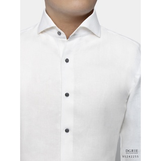 DGRIE Ivory white Heavy Linen Grandpa Shirt-เสื้อเชิ้ตลินินสีงาช้าง