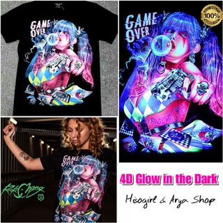 ของแท้ 100% พร้อมส่ง เสื้อเรืองแสง 3D / 4D ลายสกรีนนูน เรืองแสงหลากสี ตกแต่งหมุด ห่วง บนเสื้อ ของแท้ 100%