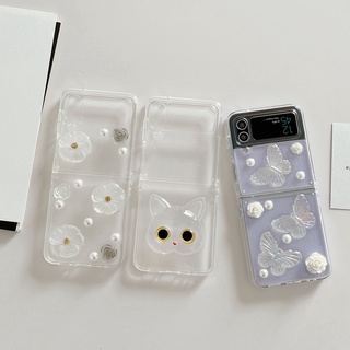 เคสโทรศัพท์มือถือ อีพ็อกซี่ใส ลายแมว ผีเสื้อ 3D แฟชั่น สําหรับ Samsung Galaxy Z Flip 4 5G Z Flip 4