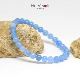 สินค้า หินอความารีน Aquamarine 6 มิล อัญมณีนำโชคของชาวเรือ กำไลหินมงคล กำไลหิน กำไลข้อมือ หินสีฟ้า By.Meechok