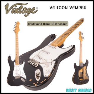 กีตาร์ไฟฟ้า Vintage V6 ICON V6MRBK Boulevard Black Distressed