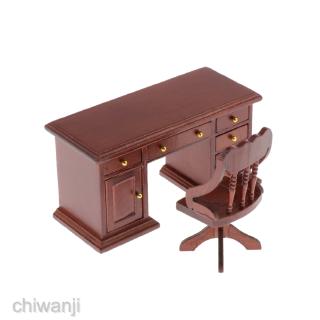 Hand Carved 1/12 Miniature Dollhouse Desk Chair Office Furniture Kits Brown