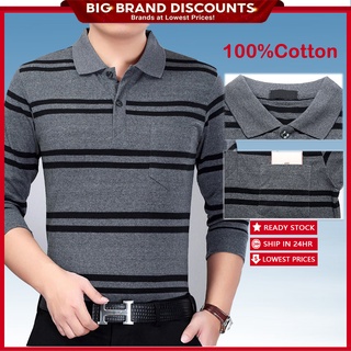 เสื้อยืดลําลอง ผ้าฝ้าย 100% แขนสั้น คอปก ทรงหลวม ลายทาง แฟชั่นฤดูใบไม้ผลิ และฤดูใบไม้ร่วง สําหรับผู้ชาย