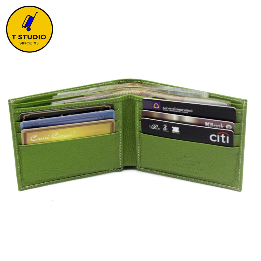 t-studio-กระเป๋าสตางค์-กระเป๋าตัง-กระเป๋าเงิน-หนังแท้100-สีเขียว-ยี่ห้อ-coni-cocci