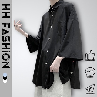 เสื้อเชิ้ตแขนยาว แขนสามส่วน ลําลอง แบบเรียบง่าย สไตล์เกาหลี และฮ่องกง และญี่ปุ่น สําหรับผู้ชาย