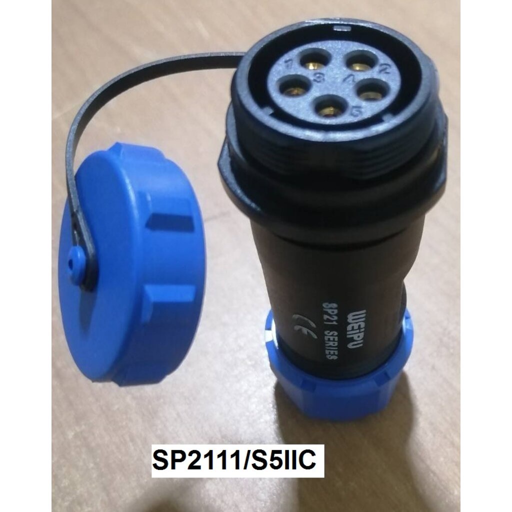 weipu-connector-sp2111-s5-iic-5pole-30a-ip68-cable-od-7-12mm-สายไฟ-4-17sq-mm-ตัวเมียเกลียวในกลางทาง