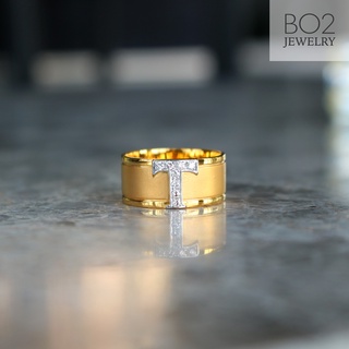 แหวนทองแท้ หลุดจำนำ size 55 แหวนตัวอักษร T ฝังเพชร ทองคำ18k