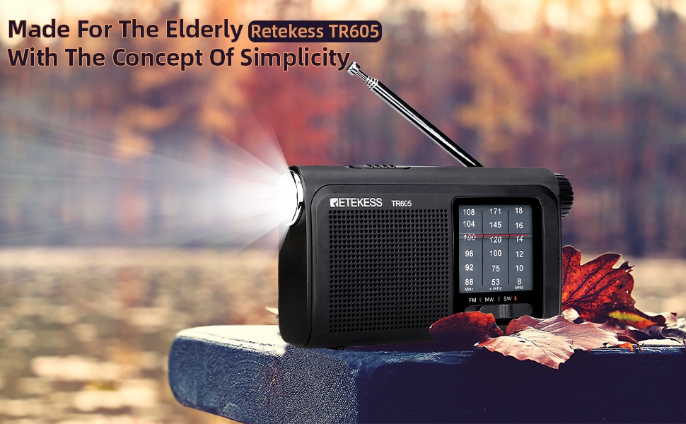 เกี่ยวกับสินค้า Retekess TR605 AM FM SW วิทยุพกพา ใช้แบตเตอรี่ พร้อมไฟฉายฉุกเฉิน LED แจ็คหูฟัง