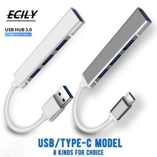 Ecily ฮับ USB 3.0 4 พอร์ต ความเร็วสูง type c 5Gbps 4 USB 3.0 2.0 สําหรับคอมพิวเตอร์ PC