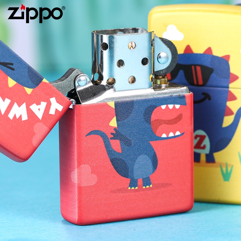 zippo-zippo-ของแท้-zippo-zippo-ไฟแช็กของแท้จากอเมริกาส่วนบุคคลขนาดเล็กสีไดโนเสาร์-series-น้ำมันก๊าด-windproof-ไฟแช็ก