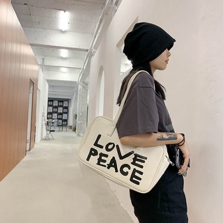 🌷กระเป๋า กระเป๋าสตรี ไหล่กระเป๋า Love Peace กระเป๋าสะพายข้างกราฟฟิตี