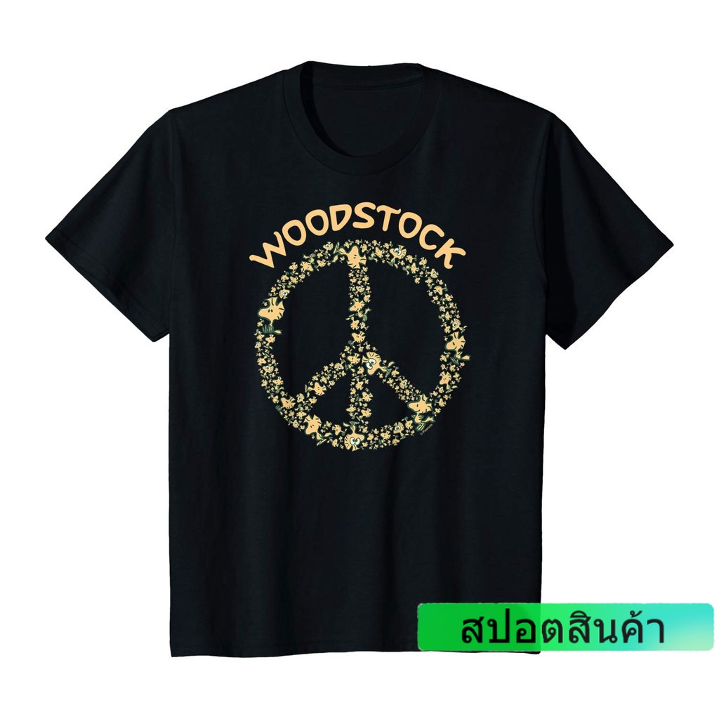 ราคาต่ำสุด-เสื้อยืดผ้าฝ้าย-พิมพ์ลาย-peanuts-woodstock-50th-anniversary-peace-sign-สําหรับผู้ชาย-666159s-3x