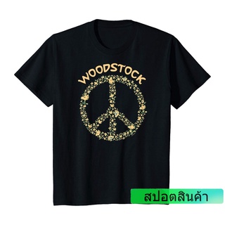 ราคาต่ำสุด!! เสื้อยืดผ้าฝ้าย พิมพ์ลาย Peanuts Woodstock 50Th Anniversary Peace Sign สําหรับผู้ชาย 666159S-3X