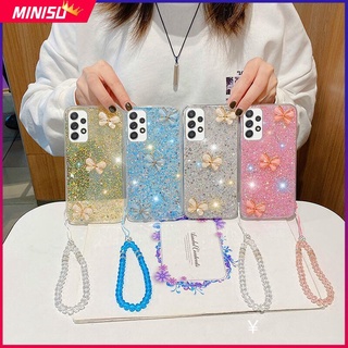 เคสโทรศัพท์มือถือ ซิลิโคนนิ่ม ปิดด้านหลัง ลายผีเสื้อ 3D แต่งกลิตเตอร์ พร้อมสายคล้องคริสตัล สําหรับ Samsung Galaxy A11 A21S A31 A51 A71 A10 A20 A30 A50 A30S A50S A70 A10S A20S A750 A7 2018