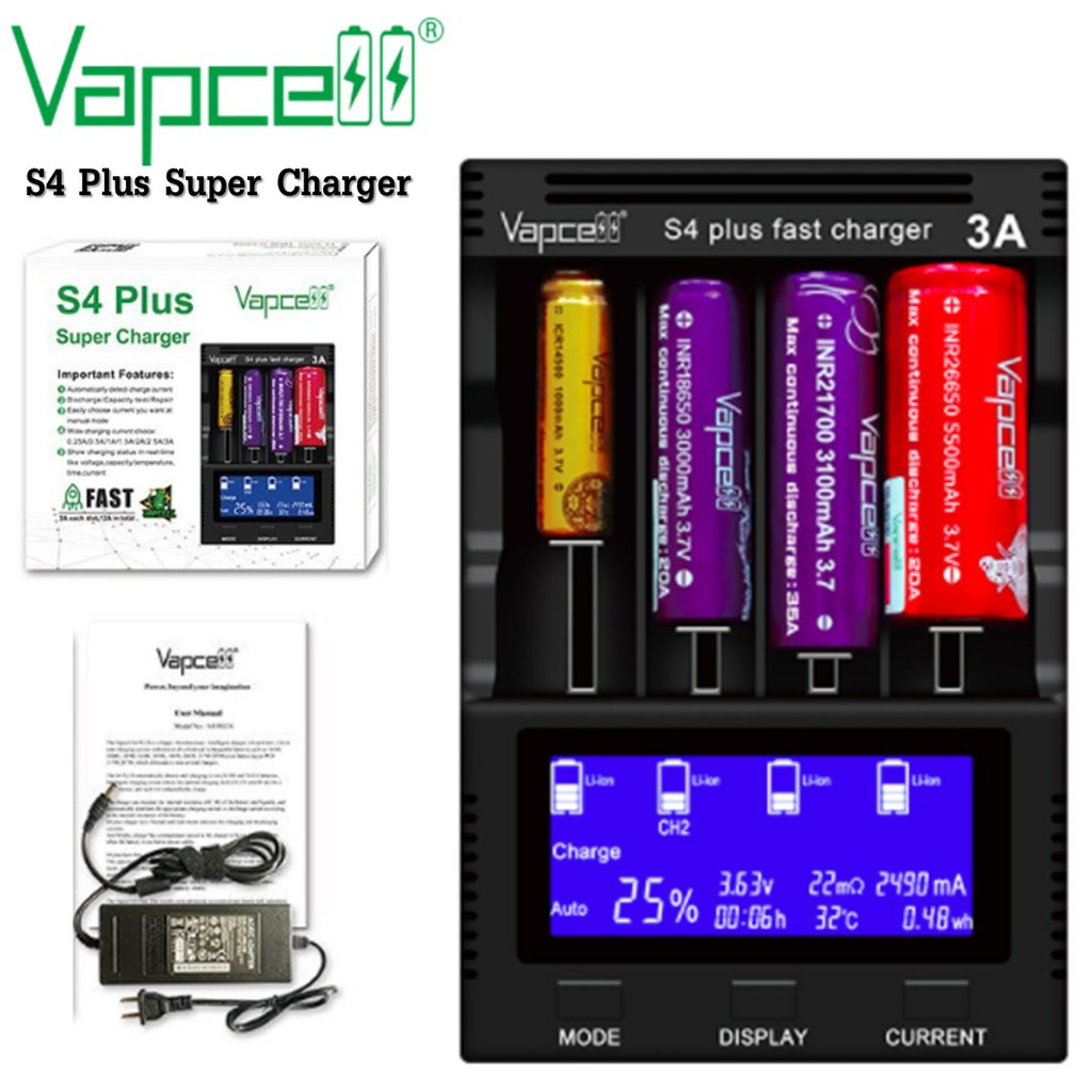 (V3.0) Vapcell S4 plus เครื่องแบตกเตอรี่ที่ชาร์จเร็ว ชาร์จไวและสามารถชาร์จได้สูงสดุ 3A Shopee