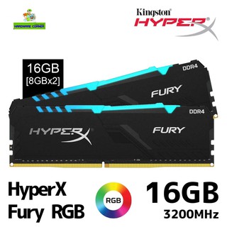 สินค้า 16GB (8GBx2) DDR4/3200 RAM PC (แรมพีซี) KINGSTON HyperX FURY RGB (KF432C16BBAK2/16)