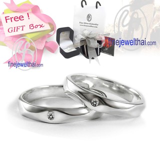 Finejewelthai แหวนคู่-แหวนเงินแท้-แหวนเพชรแท้-แหวนแต่งงาน-Diamond-Couple-Silver Ring - Diamond_Gift_Set5