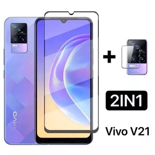 2in1 Vivo V21 5G ฟิล์มเลนส์กล้อง + ฟิล์มกระจกเต็มจอขอบดำ ฟิล์มกันกระแทก
