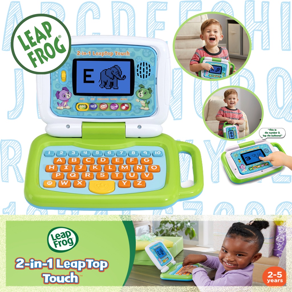 ของแท้-แล็ปท็อปเด็กสอนภาษา-สีเขียว-ชมพู-leapfrog-2-in-1-leaptop-touch-green-ราคา-2-990-บาท