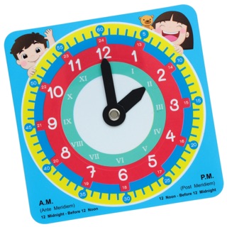 สื่อการสอน นาฬิกาสอนเวลา อุปกรณ์ช่วยสอนเวลา What time is it 12.4x15.7 cm.