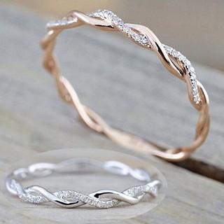 ภาพหน้าปกสินค้าFashion Women Rose Gold Wedding Engagement Rope Twist Ring With Zircon Crystal ซึ่งคุณอาจชอบราคาและรีวิวของสินค้านี้