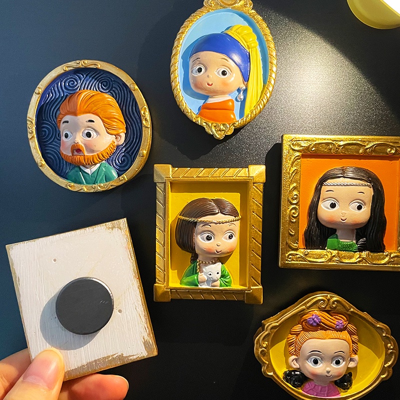 สติกเกอร์แม่เหล็กติดตู้เย็น-ลายการ์ตูน-van-gogh-mona-lisa-แบบสร้างสรรค์-สําหรับเด็ก