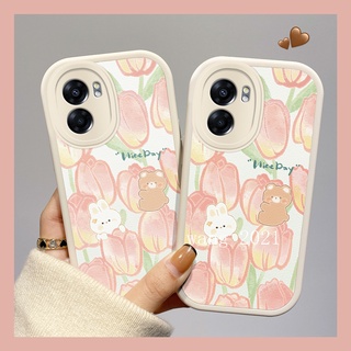 Casing เคสโทรศัพท Realme Narzo 50 5G เคส Phone Case New Oil Painting Texture Cute Bear Tulip Flower Lens Protection Dropproof Soft Case Back Cover