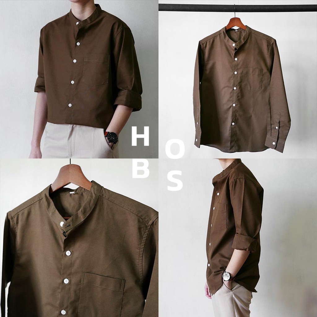 ภาพสินค้า️ทักแชทรับโค้ดลดเพิ่ม เชิ้ตคอจีนมีกระดุมผู้ชายแขนยาว สีพื้น Long-Sleeve Mandarin Collar Shirt 2 (56-02) จากร้าน hob.studios บน Shopee ภาพที่ 7