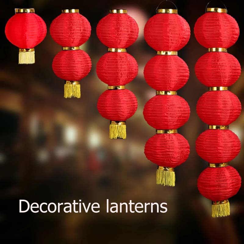 ภาพหน้าปกสินค้า8/10/12 Inches Foldable Spring Festival Blessing Chinese Red Lantern New Year Tassel Lanterns