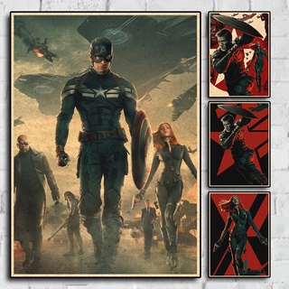 โปสเตอร์กระดาษคราฟท์ ลายภาพยนตร์ Marvel Captain America: The Winter Soldier สไตล์วินเทจ สําหรับตกแต่งบ้าน