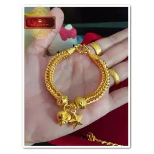 ใหม่-สร้อยข้อมือชุบทอง-24k-99-9-ลายสี่เสา-ตุ้งติ้งดาวหัวใจ-น้ำหนัก-3-บาท